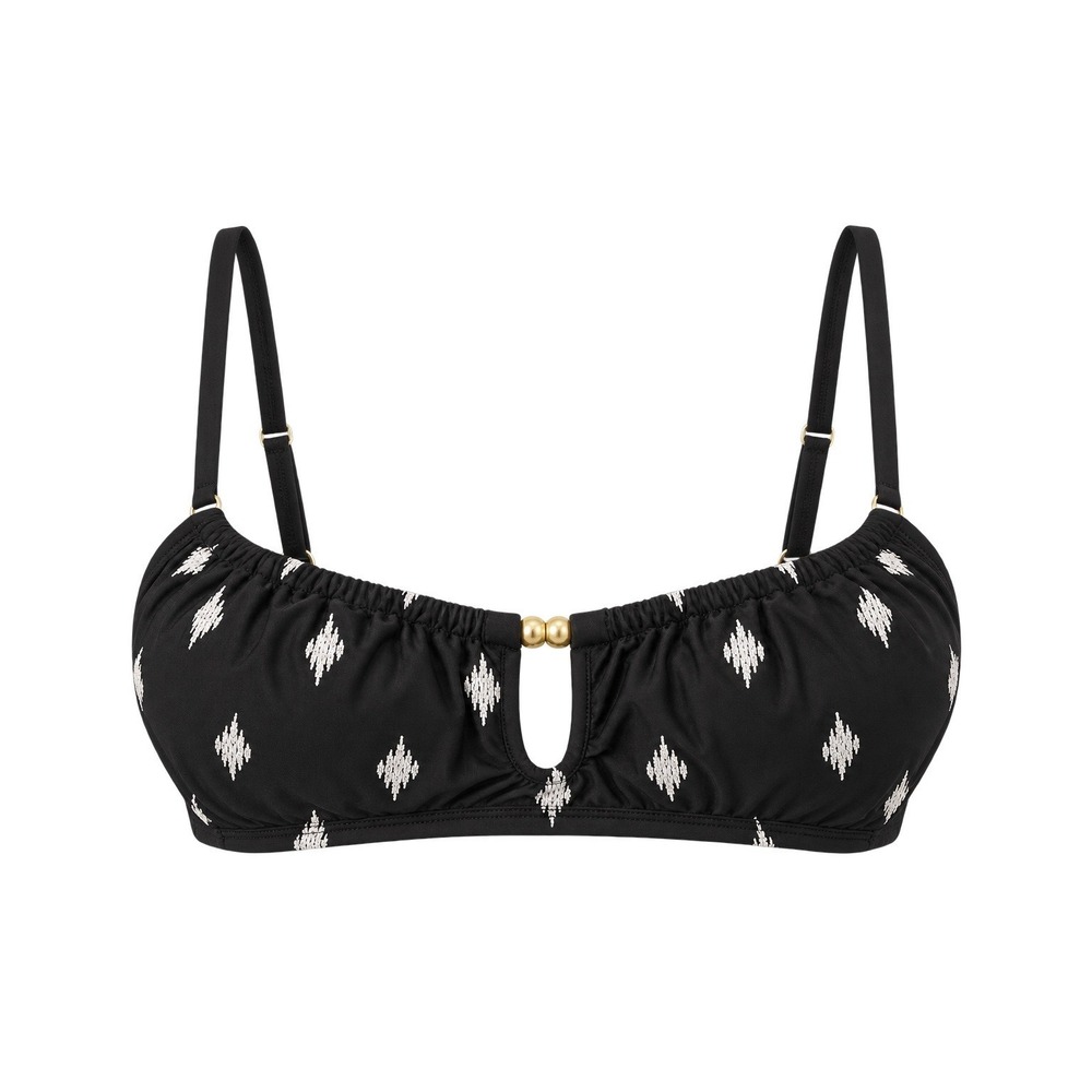 Shade & Shore Black White Geo Bikini Top XS Gold Hardware NWT